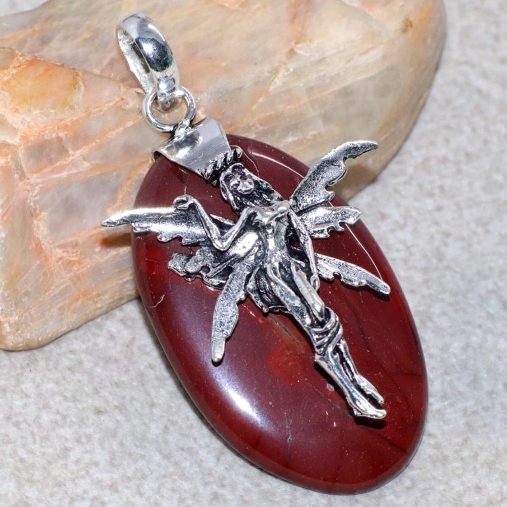 Silver Angel Pendant “Mookaite” Stone